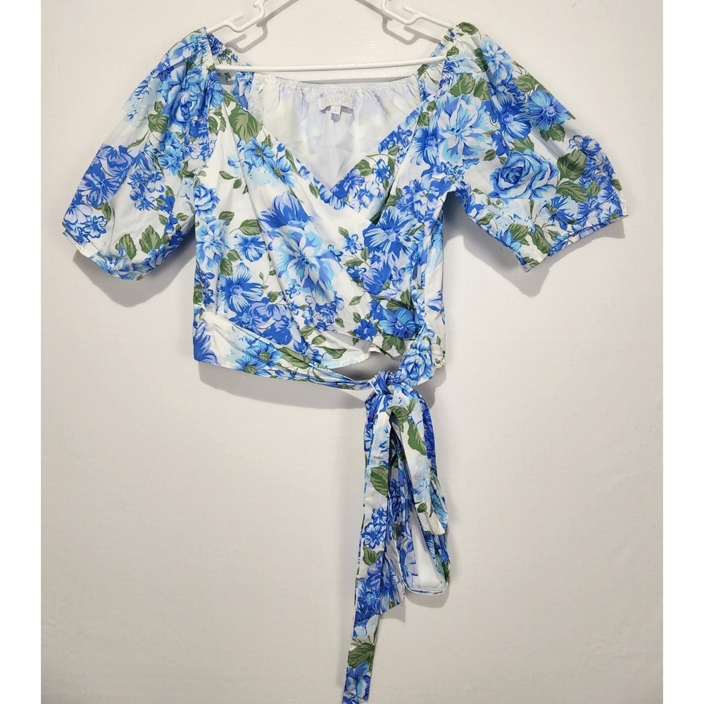 Sugar Lips Women's Floral‎ Preppy Coquette Top Blue/White Size M